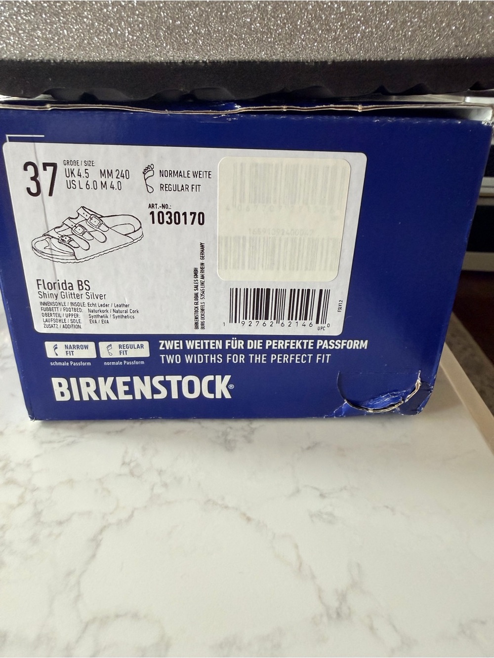 Birkenstock Silver Sparkly Glitter Florida BS Sandals Box - Picture 3 of 6